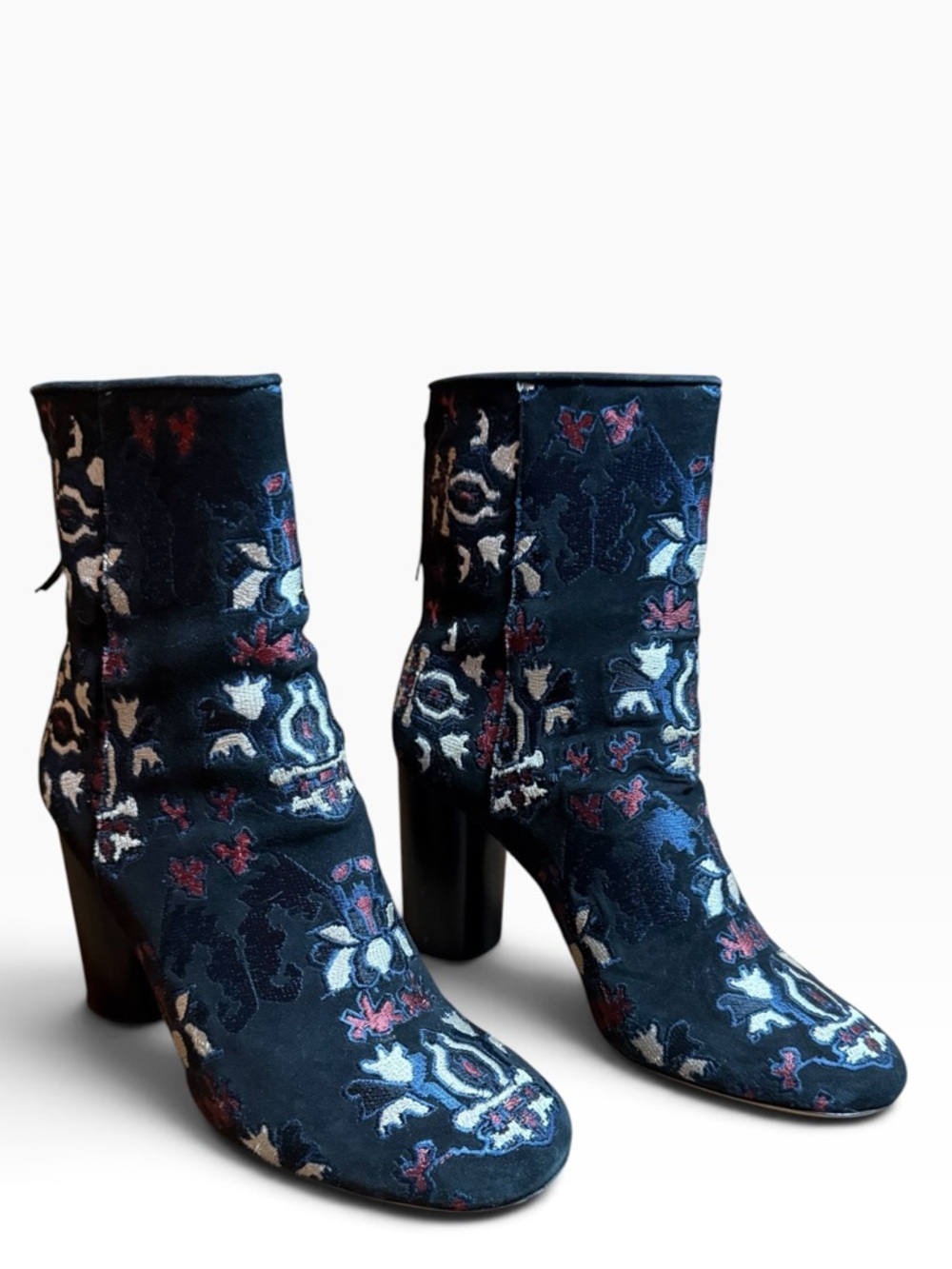 ISABEL MARANT Guya Black Suede Multicolor Floral Embroidered Boots EU 40 US 10